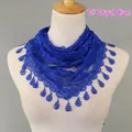 Royal blue lace triangle scarf for women with elegant hollow out rose floral pattern - 1# Royal Blue