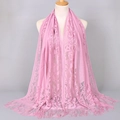 Pink lace long shawl scarf with hollow floral patterns and long fringe tassels - Dusky Pink