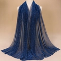Deep blue sheer shawl with gold metallic thread and sparkling texture for women - 11# Navy Blue with Blue Silk