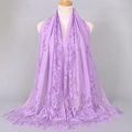 Lavender lace shawl for women with hollow floral patterns and fringe tassels - Light Purple