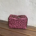 Borsa da trucco portatile con stampa leopardata rosa e doppia cerniera per i viaggi - Rosa Rosso
