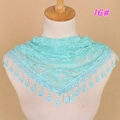 Elegant light blue lace shawl with rose hollow patterns and delicate drop pendants - 16# Aqua Blue