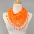 Vibrant orange lace triangular scarf with intricate floral cutouts and drop tassels - 2# Orange