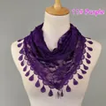 Lace rose floral triangle scarf for women in elegant deep purple with tassel edges - 11#Purple