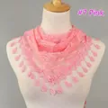 Pink lace triangle scarf featuring rose embroidery and teardrop lace pendant accents - Pink