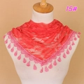 Red lace floral triangle scarf with pink teardrop crochet tassels, model display style - 15# Coral Red