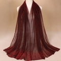Breathable red and black shimmering nylon shawl scarf with metallic gold thread finish - Red Black Two-Tone Style (21#)