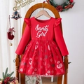 Abito natalizio rosso Santa Girl per bambina con gonna in tulle e maniche lunghe - 100cm / Rosso