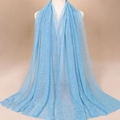 Light blue shimmering sheer scarf with silver metallic yarn draped on a mannequin - Light Blue Style (19#)