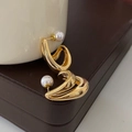 Orecchini geometrici placcati in oro con perle bianche eleganti da donna chic - Oro
