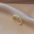 Elegant gold double-layer open ring with braided texture and sparkling zircon stones - Double Layer Wrap Sparkling Diamond Style / Gold