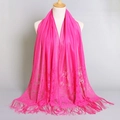 Rose pink summer scarf featuring delicate lace floral embroidery and long tassel fringes - Rose Red (VS069)