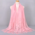 Pink lace shawl with hollow floral patterns and fringe tassels for women's summer fashion - Pink (VS069)