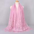 Pink long lace shawl with hollow floral patterns and fringe details for women - Dusty Pink (VS069)