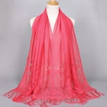 Watermelon red long scarf shawl with delicate floral lace embroidery and matching tassels - Watermelon Red (VS069)