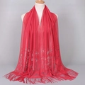 Red lace shawl with floral hollow design and elegant tassel fringe for women - Red (VS069)