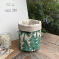 Embroidered cotton linen organizer bucket featuring green pine tree patterns for desk storage - Green Pine