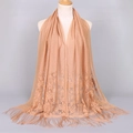 Champagne lace shawl wrap for women with hollow floral patterns and long fringe tassels - Camel (VS069)
