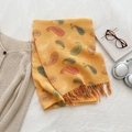Yellow paisley pleated shawl scarf with elegant tassels for autumn fashion outfits - Yellow