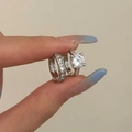 Sparkling silver zircon earrings set with round cut stone and crystal hoop details - Silver Earring Set