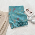 Teal blue paisley pleated scarf with tassel fringe for autumn winter styling - Sapphire Blue