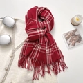 Cozy red and white plaid scarf with long tassels and thick winter texture - 65-180CM / Red