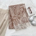 Bohemian paisley shawl scarf with tassels in brown and cream for autumn winter - Khaki