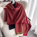 Houndstooth scarf in red and brown blend with tassels for elegant winter style - Red Brown Patchwork Plaid
