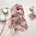 Pink and gray checkered scarf with fringe detail paired with stylish winter accessories - 65-180CM / Pink