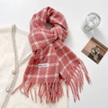 Pink and white checkered cashmere scarf with fringe details and woven texture - 65-180CM / Deep Pink
