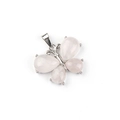 Pink gemstone butterfly pendant with silver alloy frame for DIY necklaces and jewelry - Pendant Only (Without Chain) / Rose Quartz