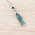 Green aventurine fish pendant with light blue braided cord and black bead accent - Green Aventurine