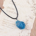 Irregular natural blue apatite stone pendant with black waxed rope necklace - Pendant Only / Apatite