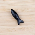 Handcrafted black agate fish pendant with detailed scale carvings for DIY jewelry making - Obsidian