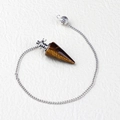 Tigerauge Naturstein Pendel Kette mit gravierter silberner Metallkappe und feiner Kette - Tigerauge