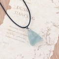 Natural light blue-green raw stone pendant necklace with adjustable black cord strap - Fluorite