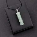Pendentif en jade naturel vert clair en forme de bambou avec fermoir en argent - Aventurine Verte