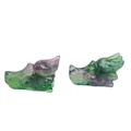 Sculpture de crâne de dragon en fluorine faite main en cristal violet et vert - Fluorite Colorée