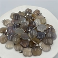 Macro shot of assorted apple-shaped natural stone pendants with silver metal clasps - Grey Agate