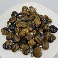 Macro detail of apple-shaped tiger eye stone pendants with polished silver clasps - Tiger's Eye
