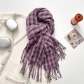 Purple plaid scarf with tassels and minimalist aesthetic for autumn and winter outfits - Purple