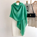 Lightweight grass green linen shawl with delicate fringe, stylish sun protection wrap - 90*180cm / Green