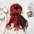 Classic red and purple plaid thick warm scarf with long fringe and brand tags - 65-180CM / Red Gradient