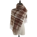 Sciarpa a quadri in finto cashmere marrone e kaki con frange sottili ed eleganti - Marrone