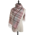 Academic style plaid scarf in pink and grey tones with long tassels for autumn and winter - Pink