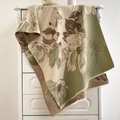 Scialle spesso in jacquard con motivo floreale marrone e grigio e bordo a frange - Marrone Verde