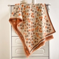 Klassischer doppelseitiger Blumenschal aus Kaschmirimitat mit Fransen und orangefarbenem Rand - 70-180CM / Karamell