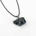 Dark green aventurine quartz elephant pendant with black braided cord necklace - Indian Agate 1pc