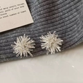 Silver firework stud earrings with sparkling stones on grey knitted fabric background - Silver Firework Stud Earrings (A-1274)