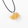 Carved yellow tiger eye stone elephant pendant with adjustable black braided cord necklace - Natural Agate 1pc